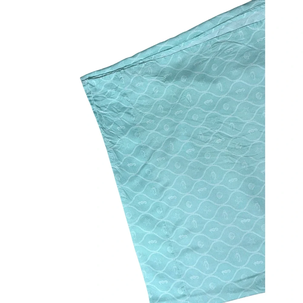 Aqua Blue Beach Theme Flat Sheet King Size Turquoise Seashell Seahorse Coastal